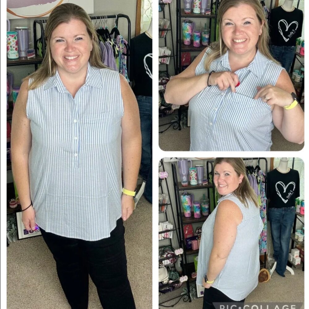 Navy & Ivory Breezy Days Sleeveless Top - Picture 3 of 3